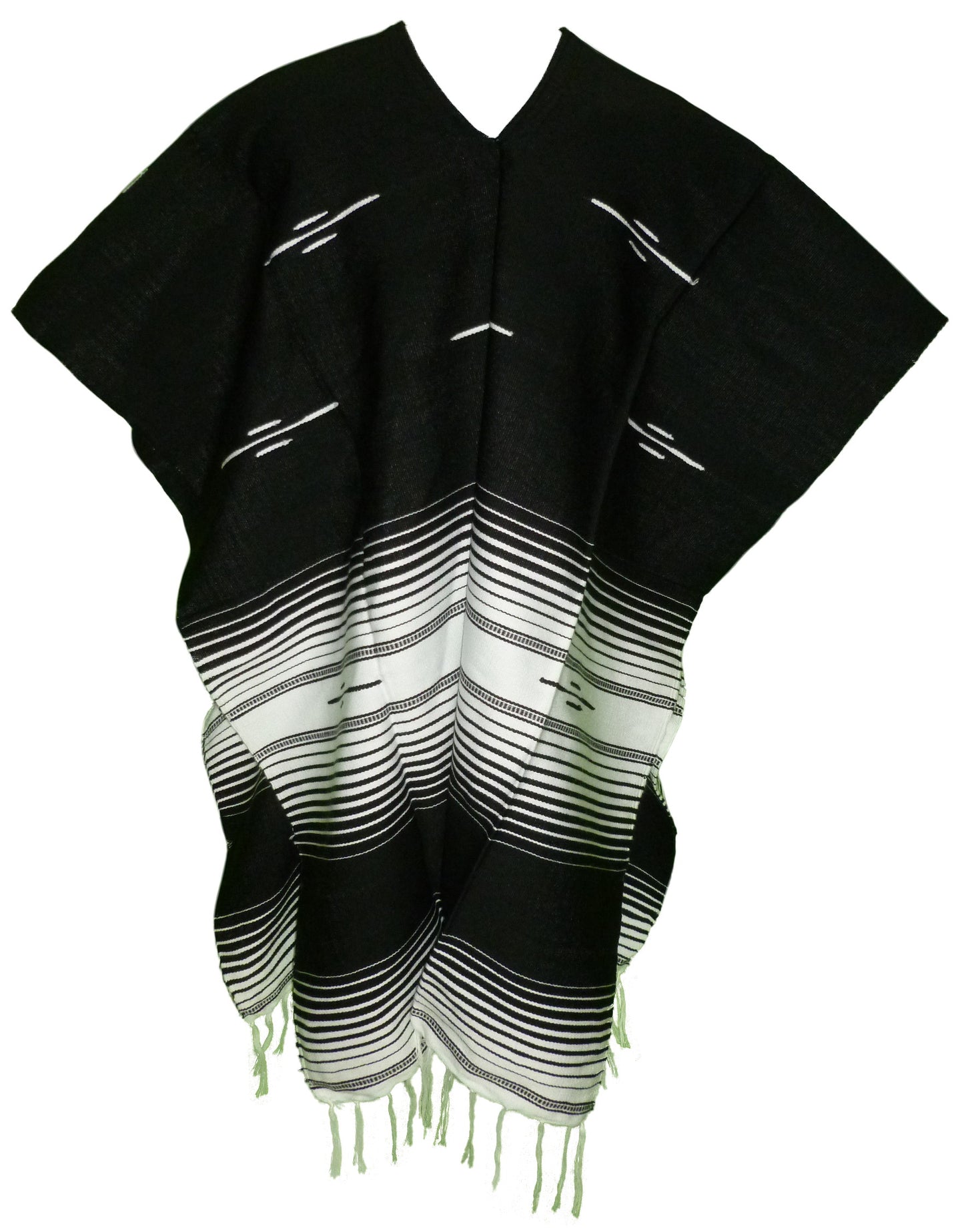 Tribal Serape Mexican Poncho - Black/White