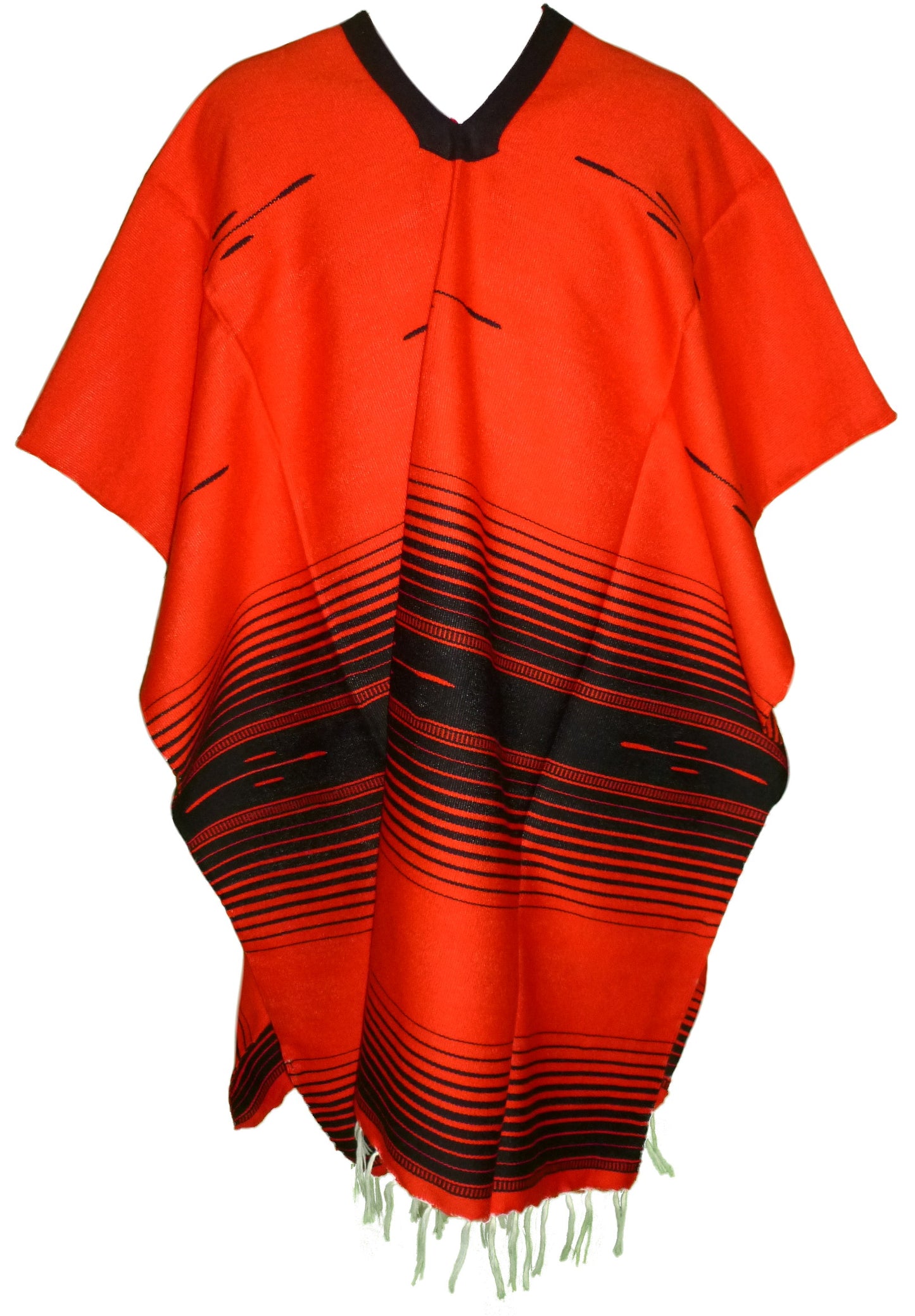 Tribal Serape Mexican Poncho - Red/Black