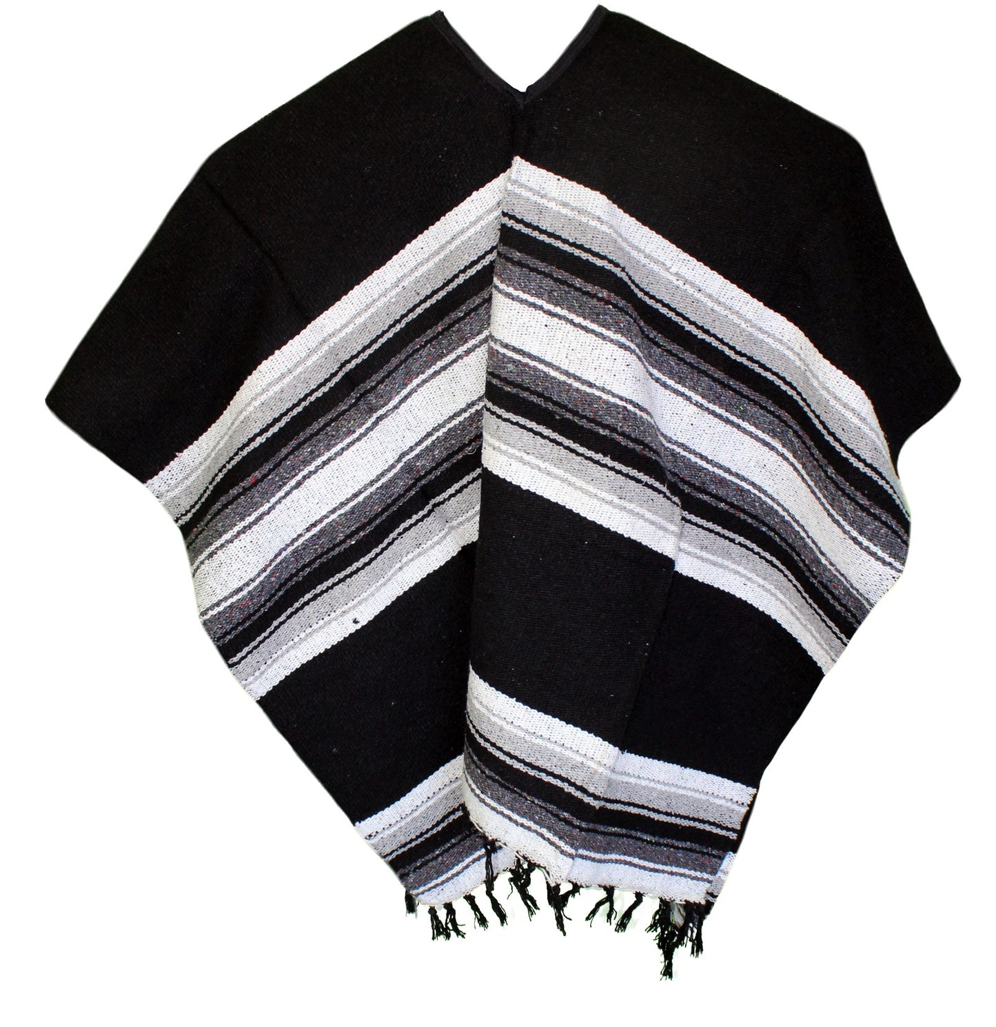 Wide Western Mexican Poncho - Black