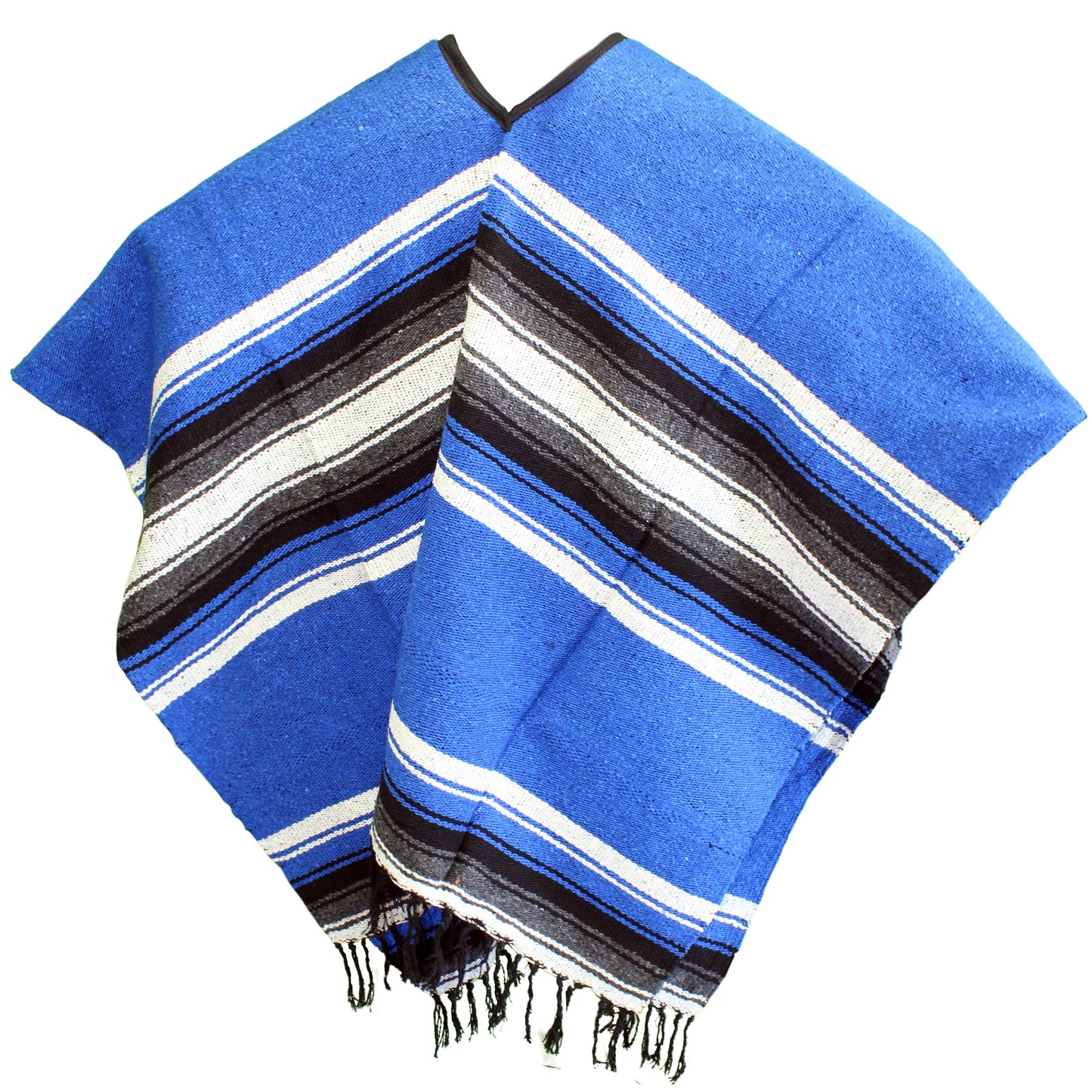 Wide Western Mexican Poncho - Royal Blue