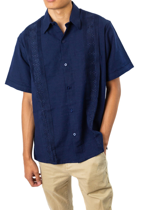 Men's Mexican Guayabera Guayamisa Shirt - Navy Blue