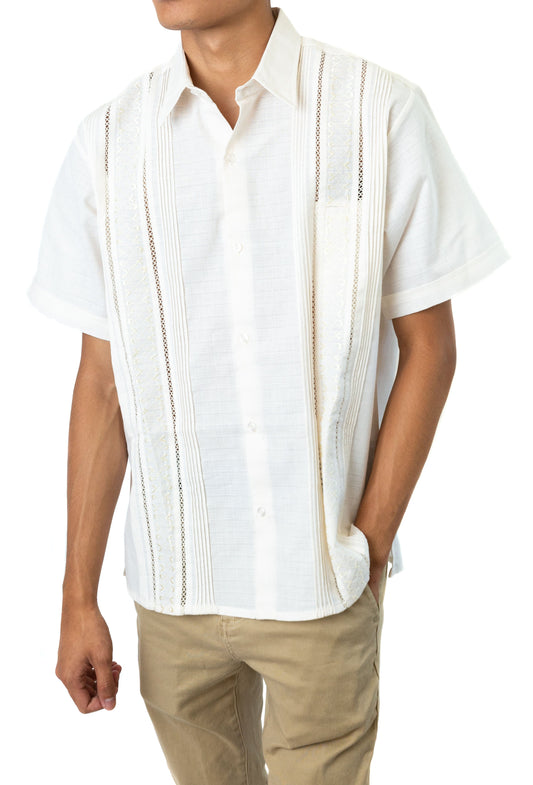 Men's Mexican Guayabera Rejilla Shirt - Creme