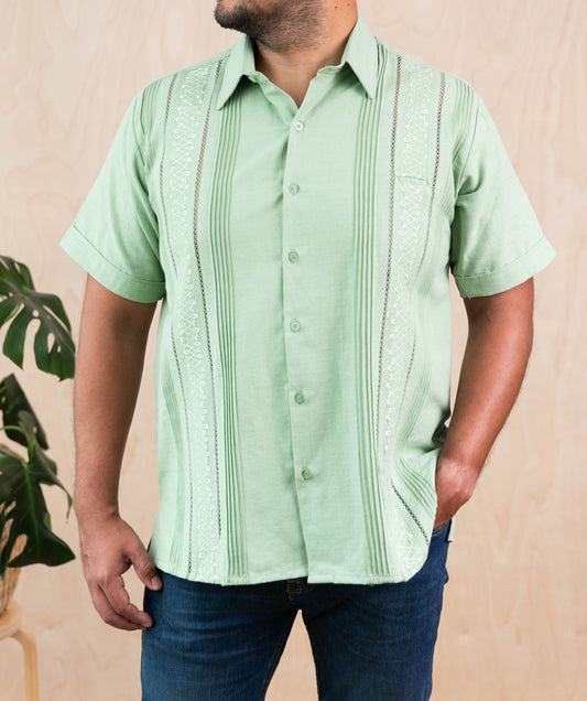 Men's Mexican Guayabera Rejilla Shirt - Fern Green