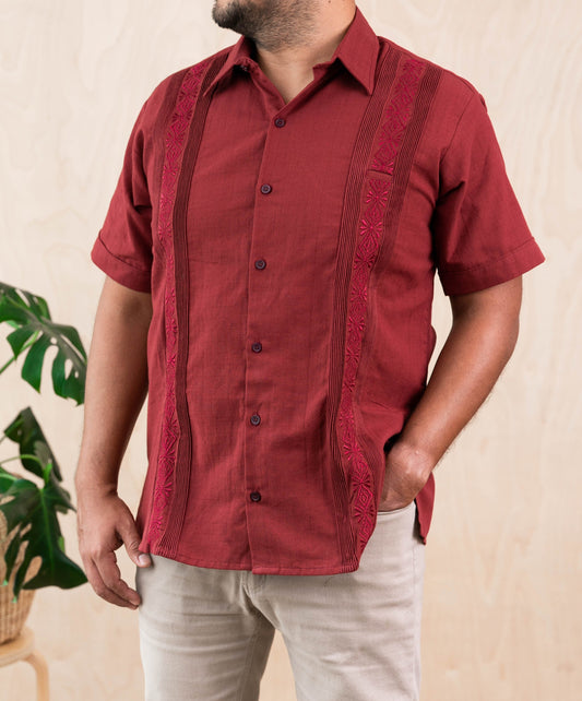 Men's Mexican Guayabera Guayamisa Shirt - Burgundy